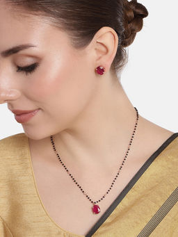 Estele - Rose Gold Plated Cz Spherical Maangalsutra Necklace Set With Ruby Stones