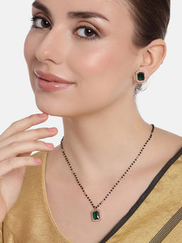 Estele - Rose Gold Plated Cz Square Mangalsutra Necklace Set With Emerald Stone