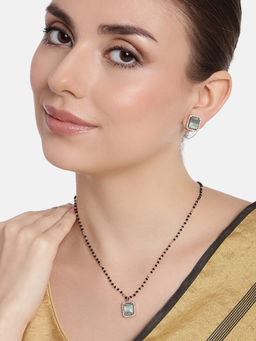Estele - Rose Gold Plated Cz Graceful Mangalsutra Necklace Set With Mint Green Stone