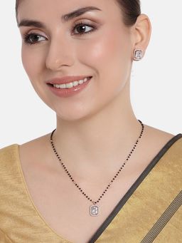 Estele - Rose Gold Plated Cz Sparkling Square Designer Mangalsutra Necklace Set
