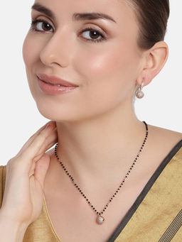 Estele - Rose Gold Plated Cz Beautiful Round Designer Mangalsutra Necklace Set