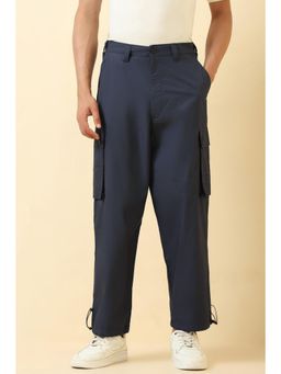Allen Solly - Navy Blue Solid Relaxed Fit Trousers