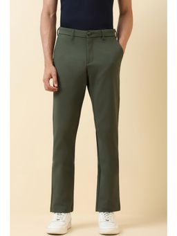 Allen Solly - Green Solid Regular Fit Trousers