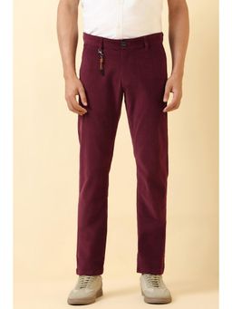 Allen Solly - Maroon Solid Slim Fit Trousers