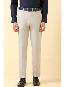 Allen Solly - Beige Checks Slim Fit Trousers