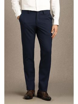 Louis Philippe - Navy Blue Textured Slim Fit Trousers