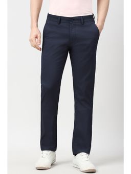 Peter England - Navy Blue Printed Slim Fit Trousers