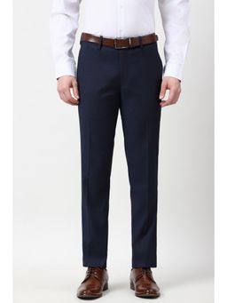 Peter England - Navy Blue Textured Slim Fit Trousers