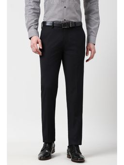 Peter England - Black Solid Slim Fit Trousers