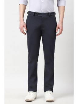 Peter England - Navy Blue Solid Slim Fit Trousers