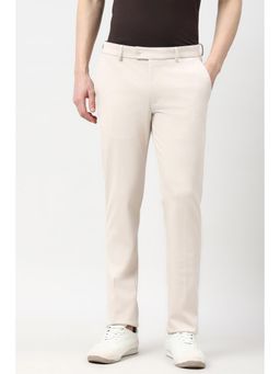 Peter England - Beige Solid Slim Fit Trousers