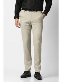 Van Heusen - Beige Textured Slim Fit Trousers