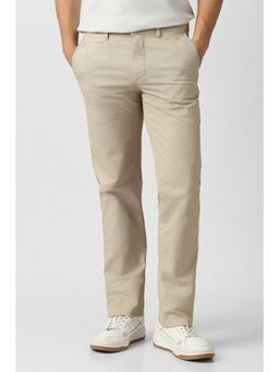 Van Heusen - Beige Textured Slim Fit Trousers