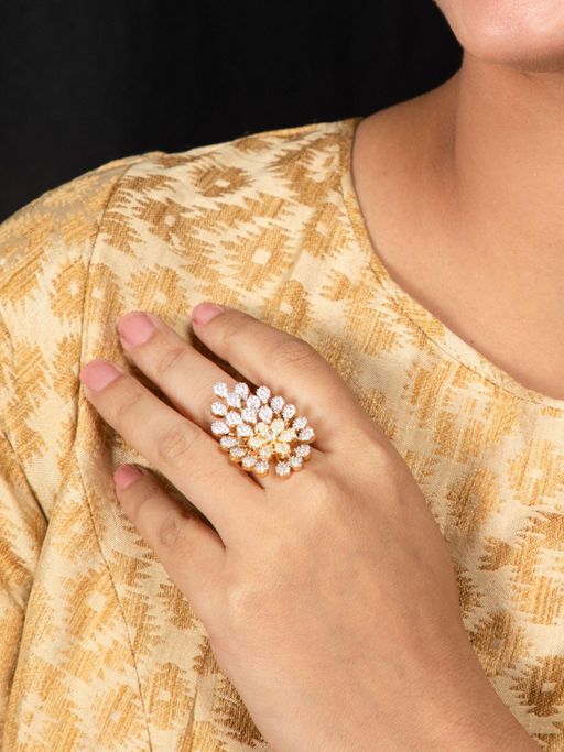 Niscka Gold Plated Zircon American Diamond Adjustable Finger Ring