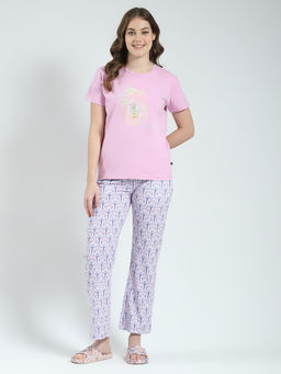 Monte Carlo - Women Lavender Printed Round Neck Lower Set (Set of 2)