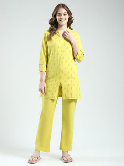 Monte Carlo - Women Yellow Printed Longline Top Lower Set (Set of 2)