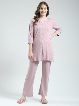 Monte Carlo - Women Mauve Printed Longline Top Lower Set (Set of 2)