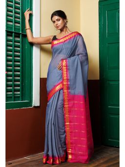 Unnati Silks - Grey Pure Handloom Gadwal Cotton Saree