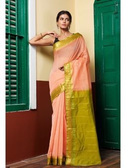 Unnati Silks - Orange Pure Handloom Gadwal Cotton Saree