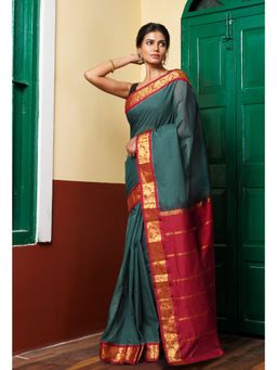 Unnati Silks - Green Pure Handloom Gadwal Cotton Saree