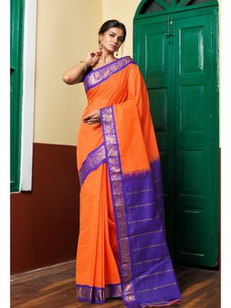Unnati Silks - Orange Pure Handloom Gadwal Cotton Saree