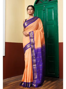 Unnati Silks - Peach Pure Handloom Gadwal Cotton Saree