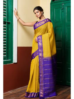 Unnati Silks - Yellow Pure Handloom Gadwal Cotton Saree