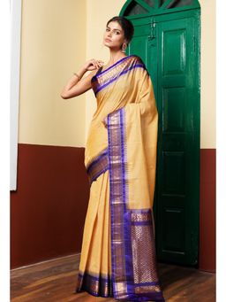 Unnati Silks - Cream Pure Handloom Gadwal Cotton Saree