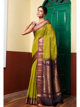 Unnati Silks - Green Pure Handloom Gadwal Cotton Saree