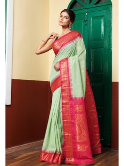 Unnati Silks - Green Pure Handloom Gadwal Cotton Saree