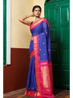 Unnati Silks - Blue Pure Handloom Gadwal Cotton Saree