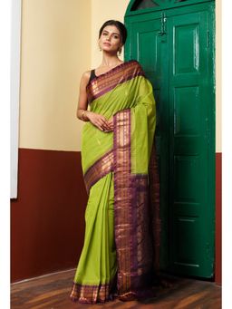 Unnati Silks - Green Pure Handloom Gadwal Cotton Saree