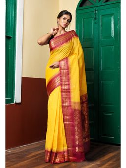 Unnati Silks - Yellow Pure Handloom Gadwal Cotton Saree