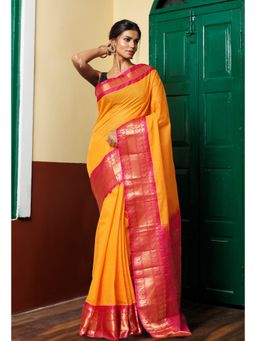 Unnati Silks - Yellow Pure Handloom Gadwal Cotton Saree