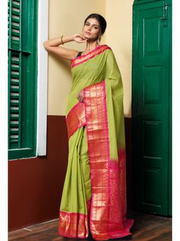 Unnati Silks - Green Pure Handloom Gadwal Cotton Saree