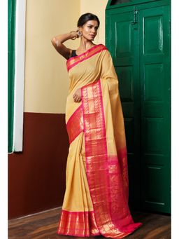 Unnati Silks - Cream Pure Handloom Gadwal Cotton Saree