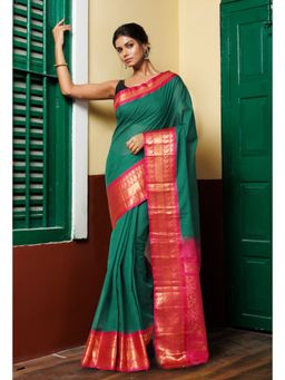 Unnati Silks - Green Pure Handloom Gadwal Cotton Saree