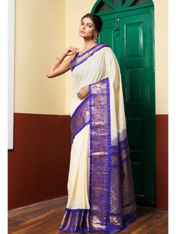 Unnati Silks - Ivory Pure Handloom Gadwal Cotton Saree