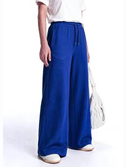 Alonge - Blue Cotton Terry Wide-Leg Trackpants