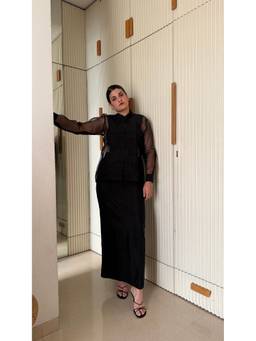 SHOP STAPLE - Black Tall High Waist Long Silk Skirt