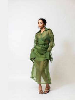 SHOP STAPLE - Green Sheer Organza Midi Skirt with Satin Lining