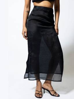 SHOP STAPLE - Black Double Layer Organza Midi Skirt