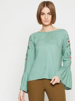 Marie Claire - Women Green Embroidered Top