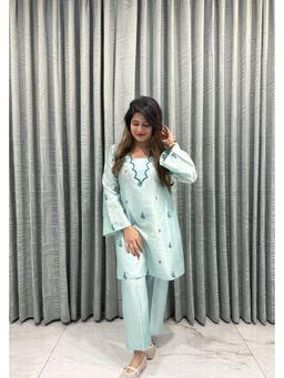 THE AARYA - Aqua Calm Embroidered Co-Ord Set