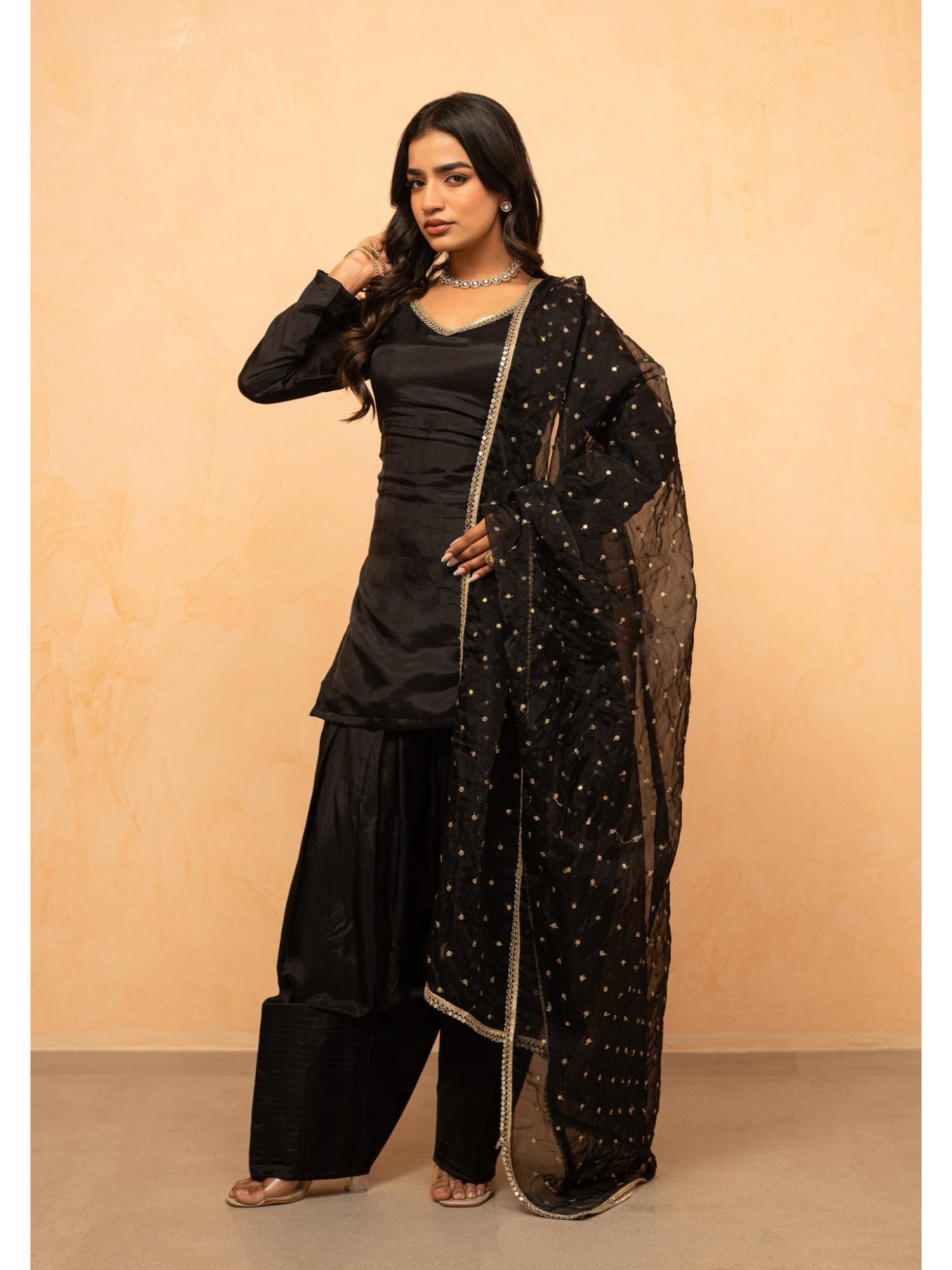 deasha india Sidra Black Farshi Kurti with Salwar and Dupatta-picture-0
