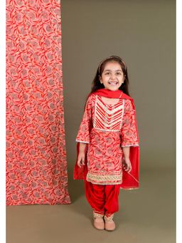 Chotibuti - Rust Block Printed Kurta with Salwar