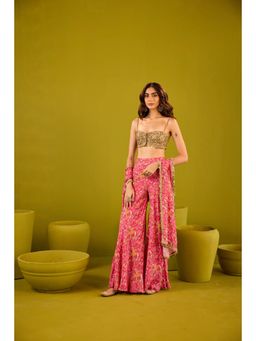 Old Marigold - Mannat Pink Muslin Blouse with Sharara and Dupatta