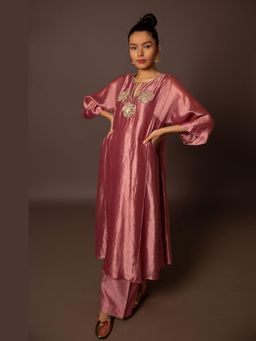 Myoho - Pink Dupion Silk Pita Butas Kurta and Pant