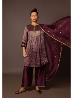 Myoho - Purple Zari Stripe Kurta and Pant with Dupatta