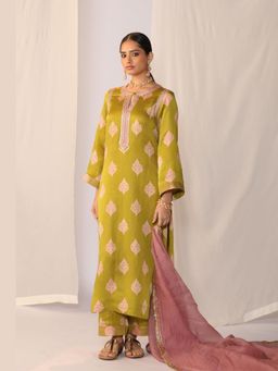 Myoho - Block Printed Handwork Embroidery Kurta and Pant with Dupatta